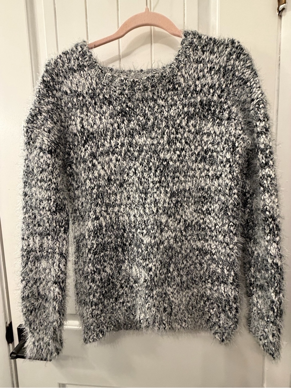Joseph A Black & White Marled Fuzzy Crewneck Sweater